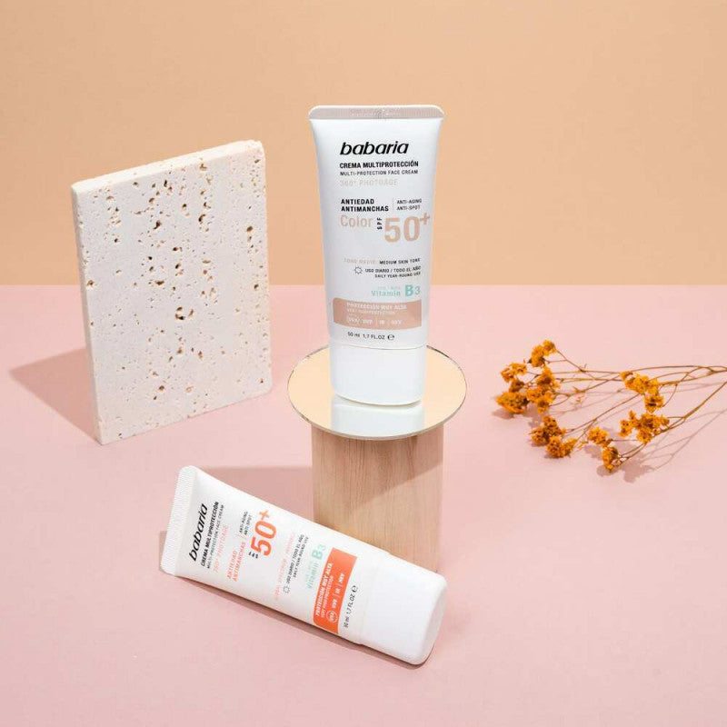  BABARIA 50ml Écran Solaire Teinté Peau Nature SPF50 application protection solaire très haute effet bonne mine - novaparapharmacie