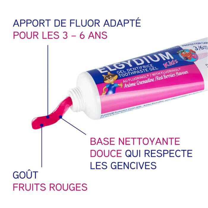 ELGYDIUM Kids Fraise Givrée - Dentifrice 3-6 ans 50ml | Protection Dents de Lait - Nova Parapharmacie