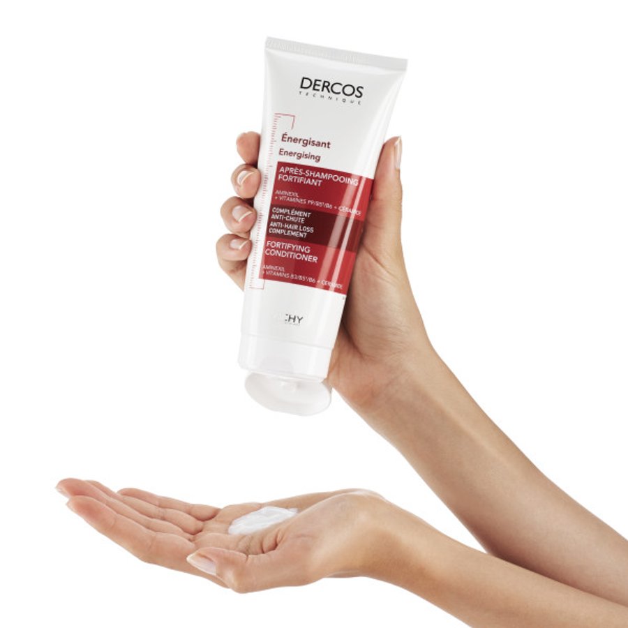 Packaging Vichy Dercos Après-Shampooing Fortifiant 200ml Flacon Pompe Anti-Chute Cheveux - novaparapharmacie