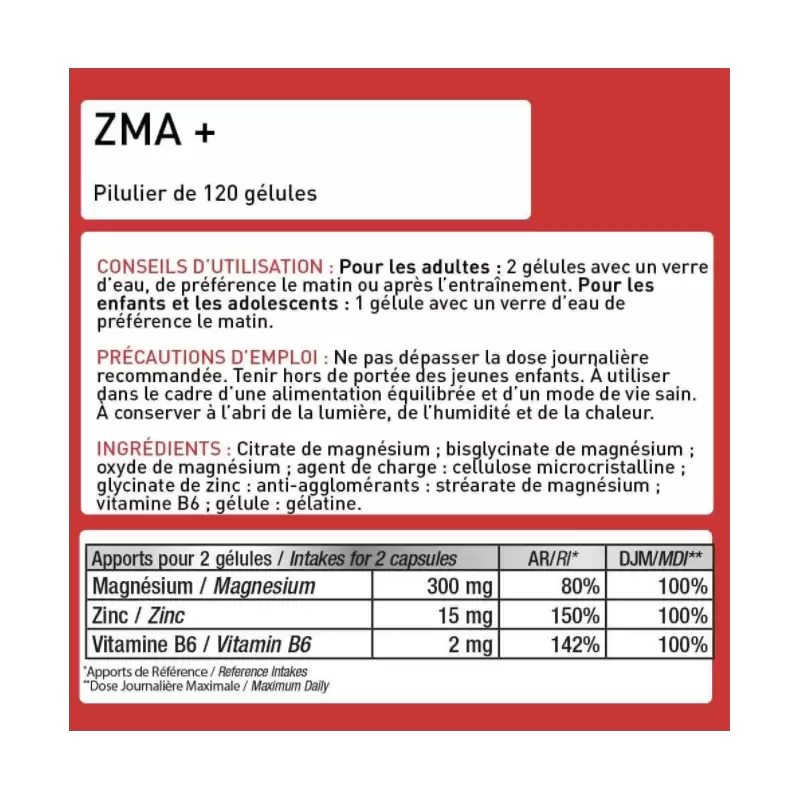 Utilisation Eric Favre ZMA+ prise quotidienne capsules zinc magnésium B6 récupération sommeil avant coucher - novaparapharmacie