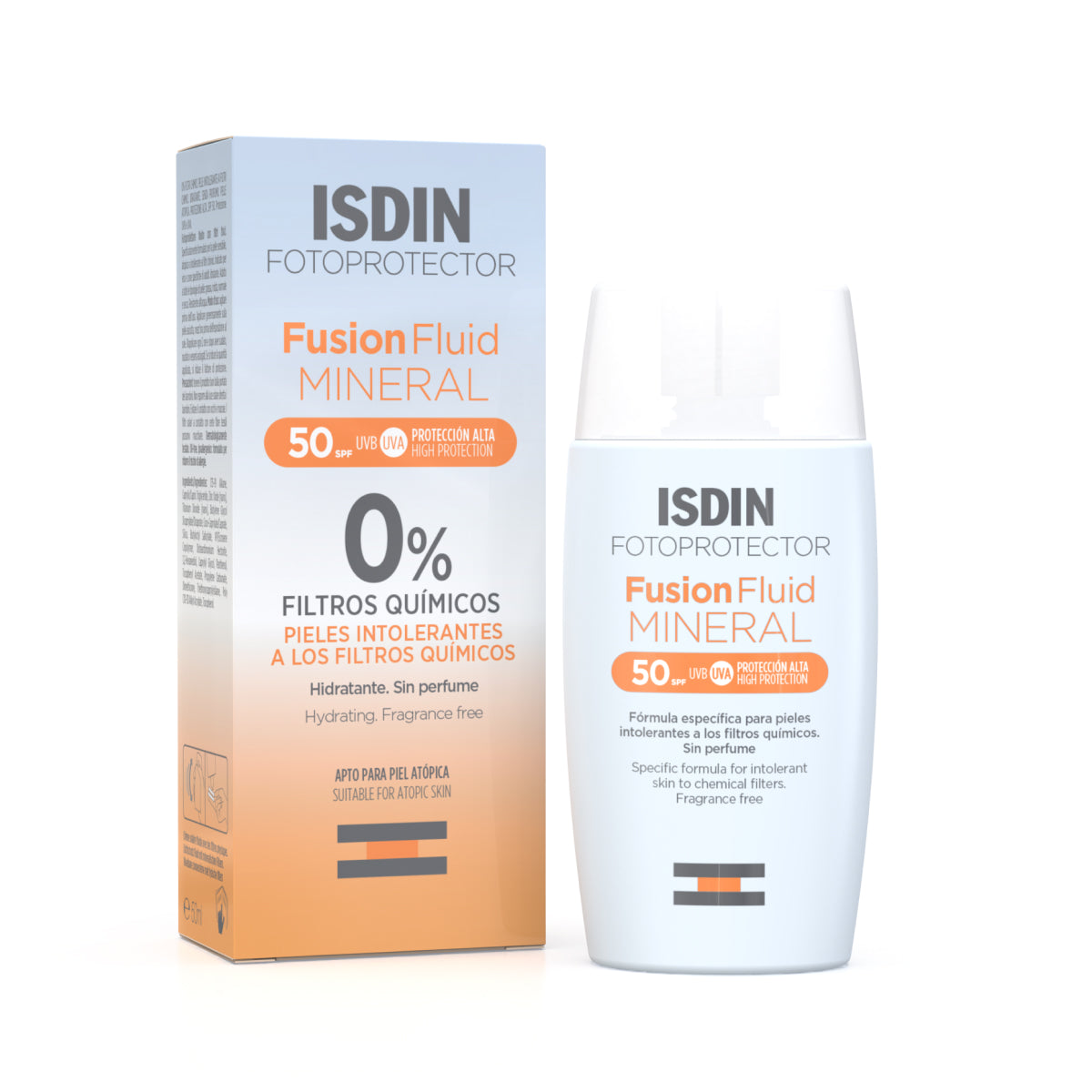 ISDIN Fotoprotector Fusion Fluid Mineral SPF50+ 50ml protection solaire minérale peaux sensibles tube blanc vert filtres physiques