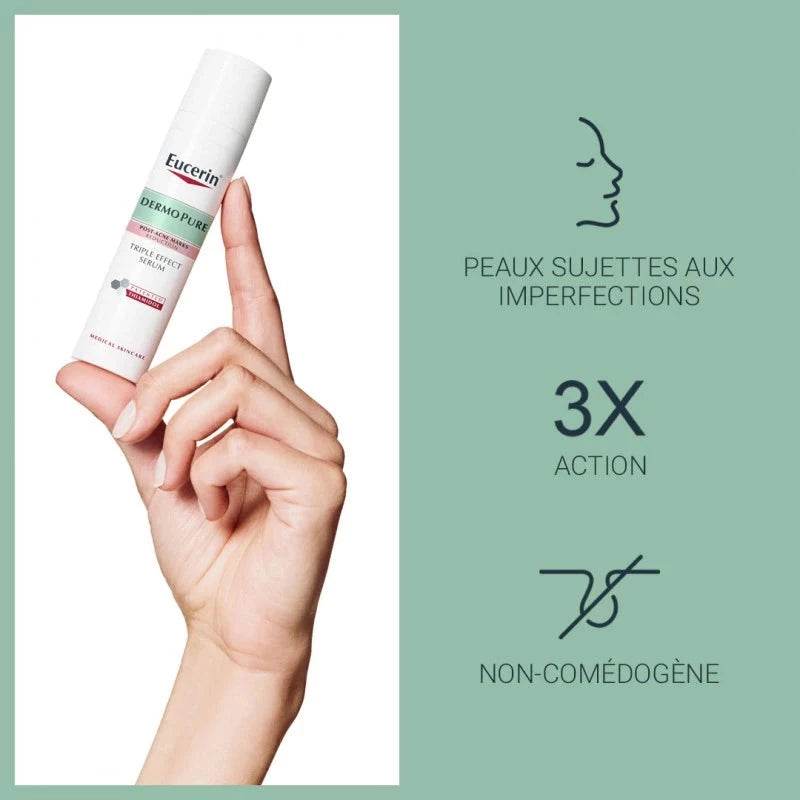 EUCERIN Dermo Purifyer Triple Effect Sérum bénéfices anti-acné triple action réduction imperfections peaux grasses dermatologie cliniquement prouvé