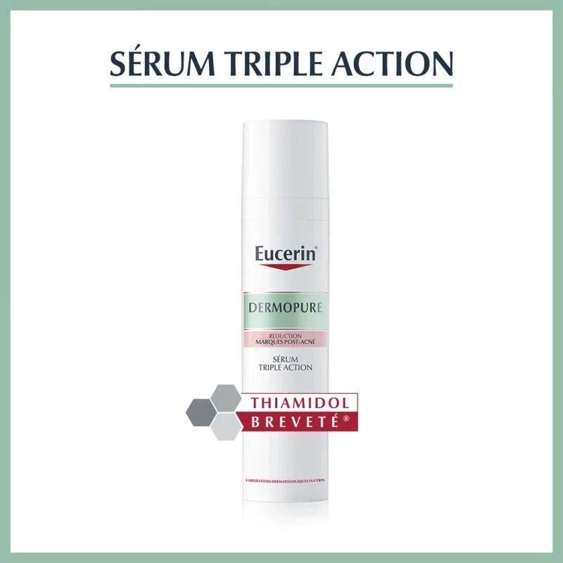 EUCERIN Dermo Purifyer Triple Effect Sérum 40ml flacon pompe blanc vert anti-acné triple action peaux grasses imperfections dermatologie