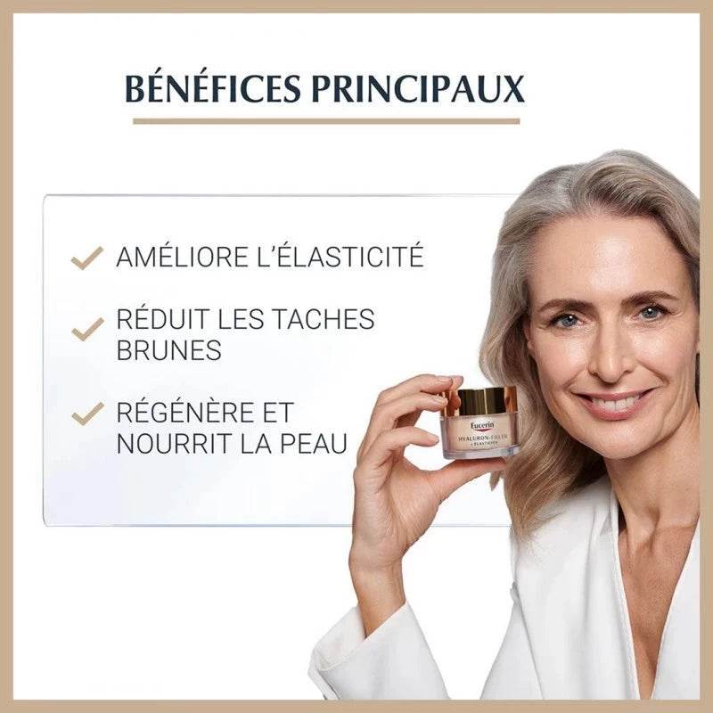 Eucerin Hyaluron-Filler Elasticity Soin Nuit bénéfices anti-âge élasticité acide hyaluronique arctiin fermeté rides dermatologie cliniquement prouvé