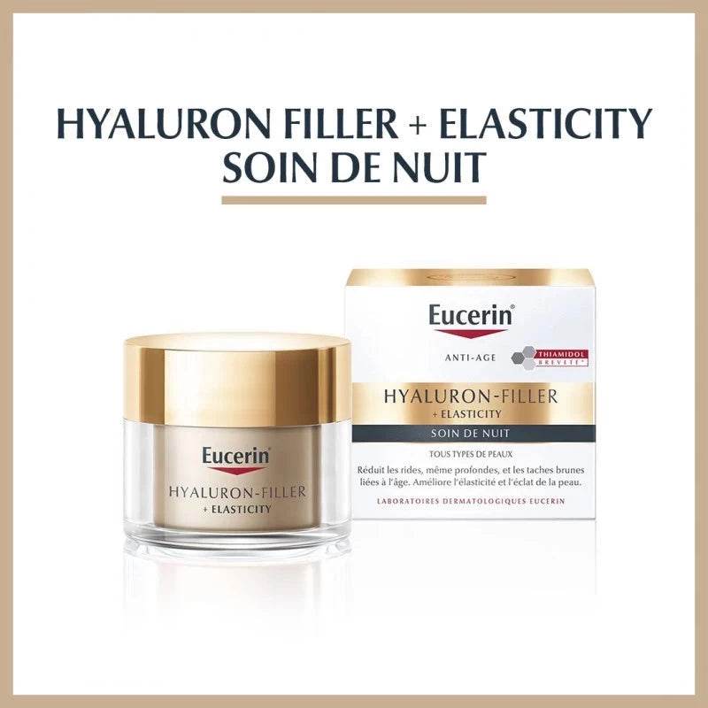 Eucerin Hyaluron-Filler Elasticity Soin de Nuit 50ml vue alternative pot blanc violet anti-âge élasticité acide hyaluronique arctiin dermatologie