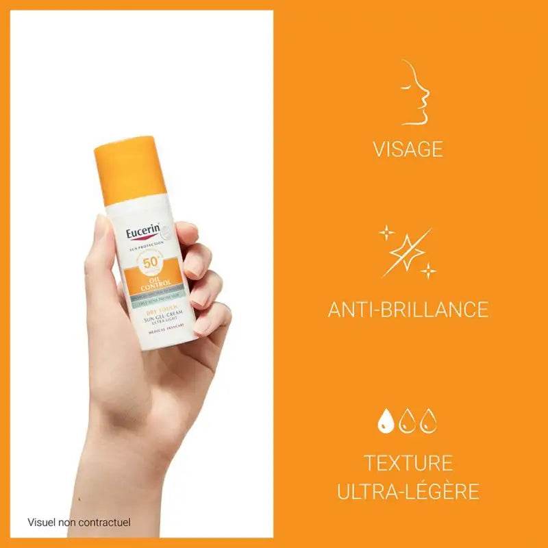 Application Eucerin Sun Protection Oil Control SPF50+ sur visage cou décolleté et DERMOPURE Nettoyant - Traitement ciblé des zones grasses avec protection UV - Duo crème solaire nettoyant anti-brillance - Soin protecteur multi-zones