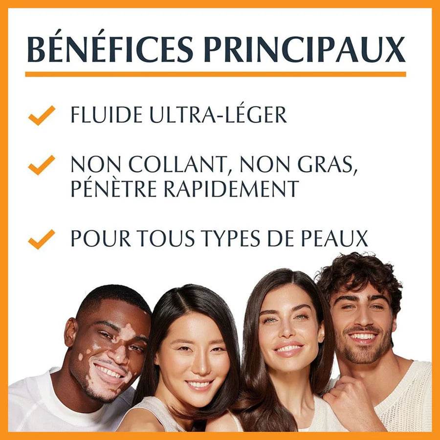 Eucerin Hydro Protect Fluide Ultra Léger SPF50+ bénéfices protection solaire hydratation tous types peaux dermatologie cliniquement prouvé