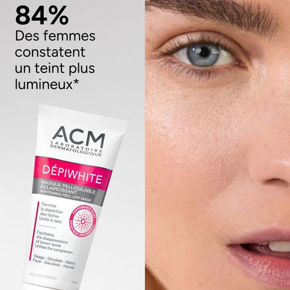 ACM Depiwhite bénéfices masque pelliculable éclaircissant film occlusif anti-taches pigmentaires visage teint lumineux - novaparapharmacie