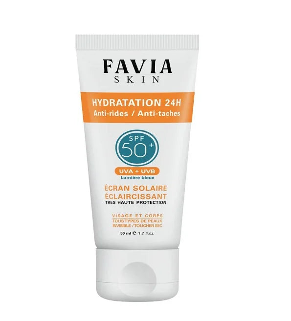 Favia Dermatologie Skin Écran Solaire Éclaircissant SPF50 Hydratation 24H Anti-Rides Anti-Taches 50ml protection solaire - novaparapharmacie