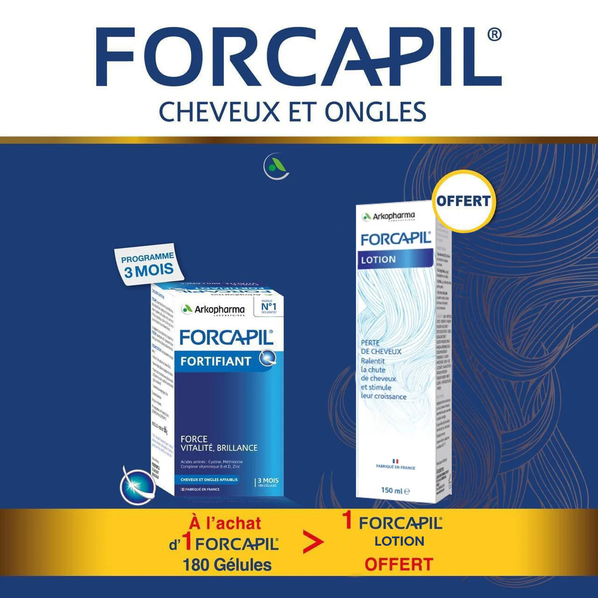 FORCAPIL Cheveux Et Ongles 180 Gélules + Lotion 150ml Offerte complément alimentaire 180 gélules lotion offerte fortifiant action complète - novaparapharmacie
