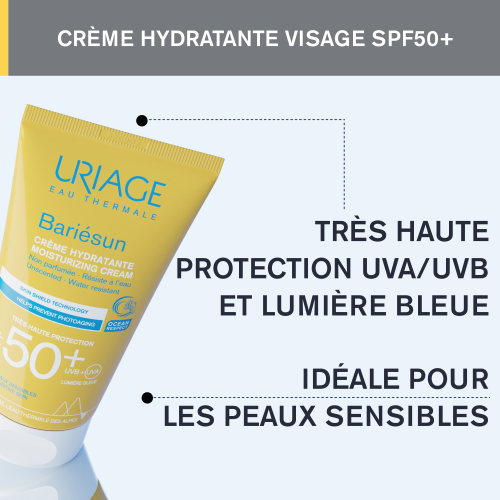 URIAGE BARIESUN Crème SPF50+ 50ml étui boîte emballage protection solaire visage corps SPF50+ - novaparapharmacie