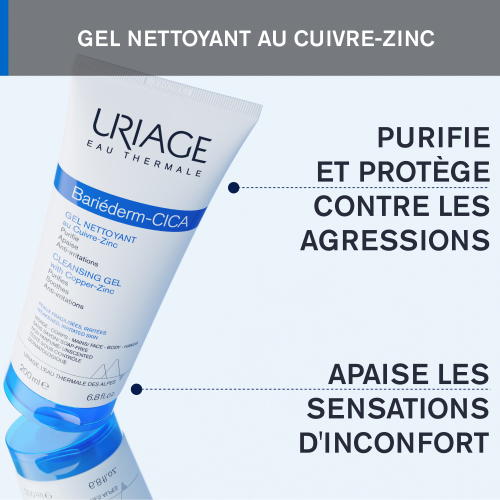 URIAGE Bariéderm Cica-Gel Nettoyant 200ml Cuivre-Zinc Peaux Irritées 🎁