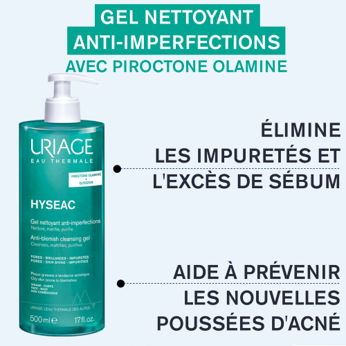 Uriage Hyséac Gel Nettoyant Purifiant 500ml - Soin Visage Anti-Imperfections Peaux Mixtes à Grasses 🎁