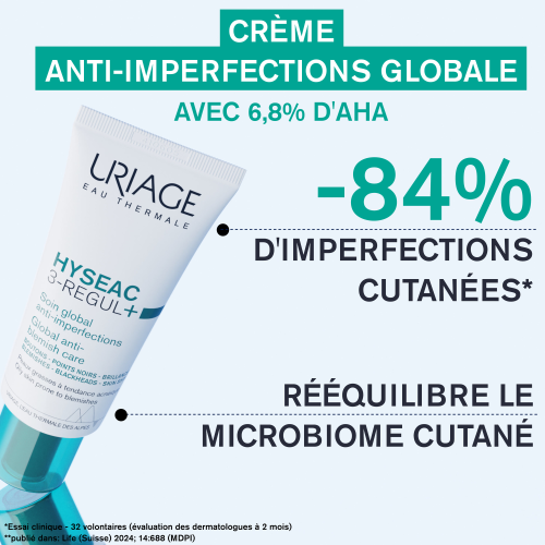  URIAGE HYSÉAC 3 Regul bénéfices soin global teinté SPF30 peaux acnéiques matifiant teinté protection unifiant - novaparapharmacie