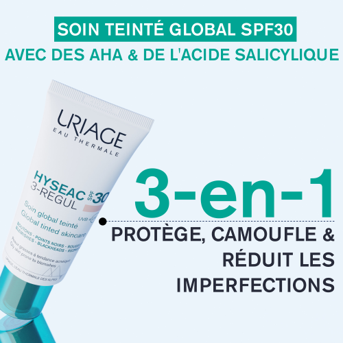URIAGE HYSÉAC 3 Regul application soin global teinté SPF30 peaux acnéiques matifiant teinté protection quotidien - novaparapharmacie