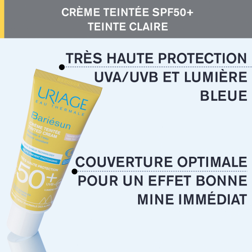 URIAGE BARIESUN Crème Teintée Claire SPF50+ 50ml résultats peau protégée unifiée éclatante naturelle - novaparapharmacie