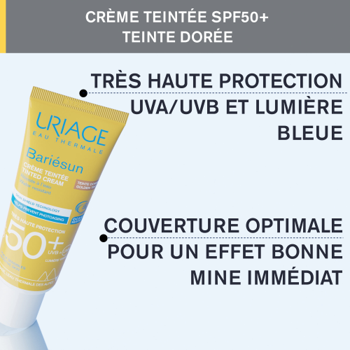 URIAGE BARIESUN Crème Teintée Dorée SPF50+ 50ml résultats peau protégée unifiée éclatante hâle naturel - novaparapharmacie