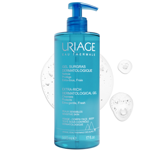 URIAGE Gel Surgras Liquide Dermatologique 500ml packaging flacon pompe élégant soin nettoyant doux - novaparapharmacie