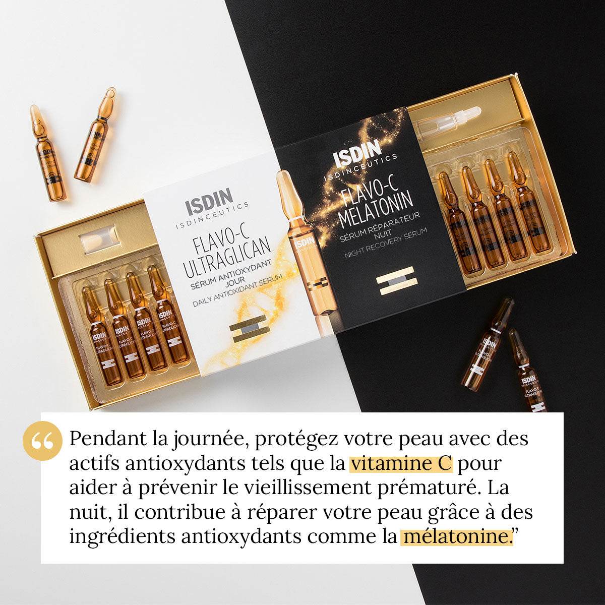 ISDIN Isdinceutics Flavo-C Sérum Jour Et Nuit 2+2 Ampoules - Kit Découverte Vitamine C - Nova Parapharmacie