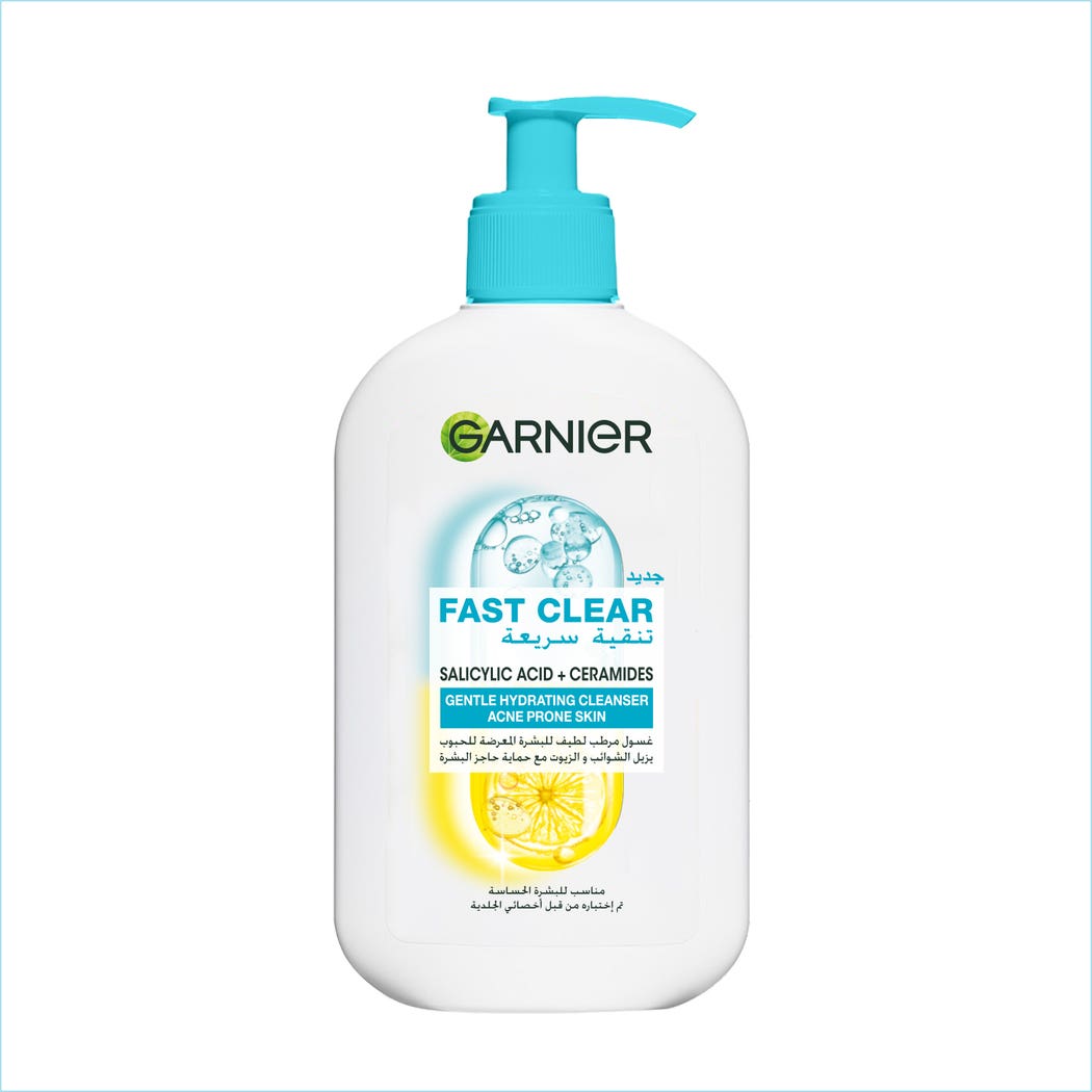 Garnier Fast Clear Gentle Cleanser 250ml nettoyant visage doux anti-imperfections peau sensible acné légère usage quotidien -novaparapharmacie