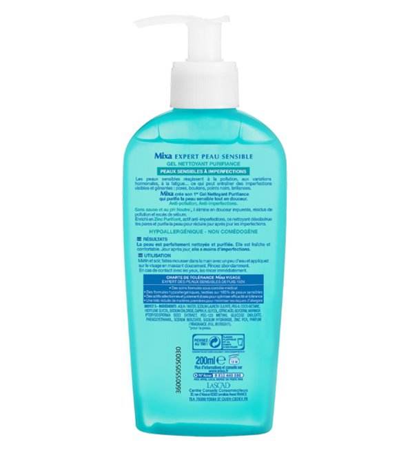 MIXA Gel Nettoyant Purifiance Anti-Imperfections 200ml Gel Nettoyant Visage Peau Grasse Acnéique Zinc Acide Salicylique - Nova Parapharmacie