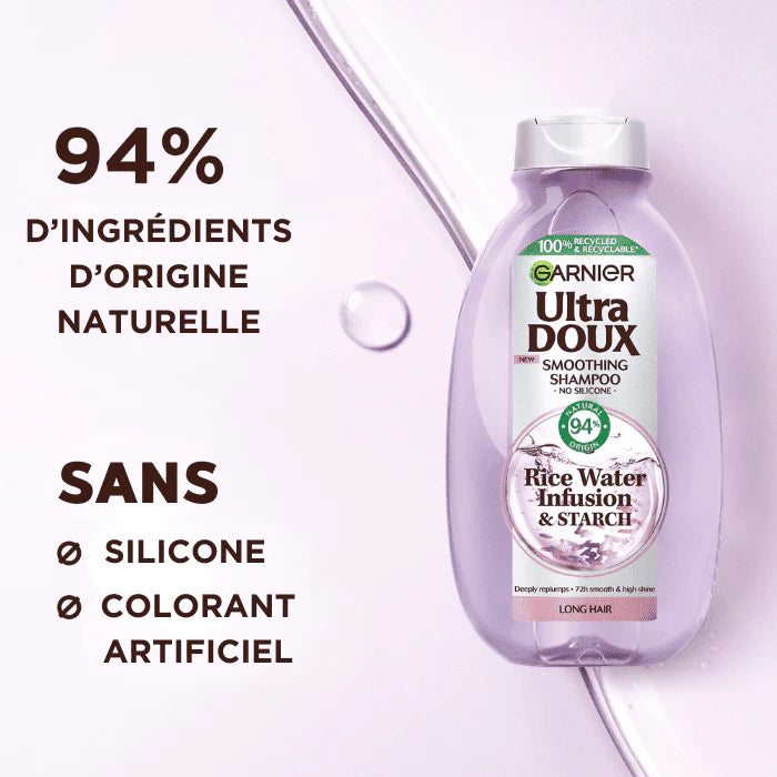 GARNIER Ultra Doux Shampoing Rice Water bénéfices cheveux fins dévitalisés volume naturel brillance nettoyage doux - novaparapharmacie