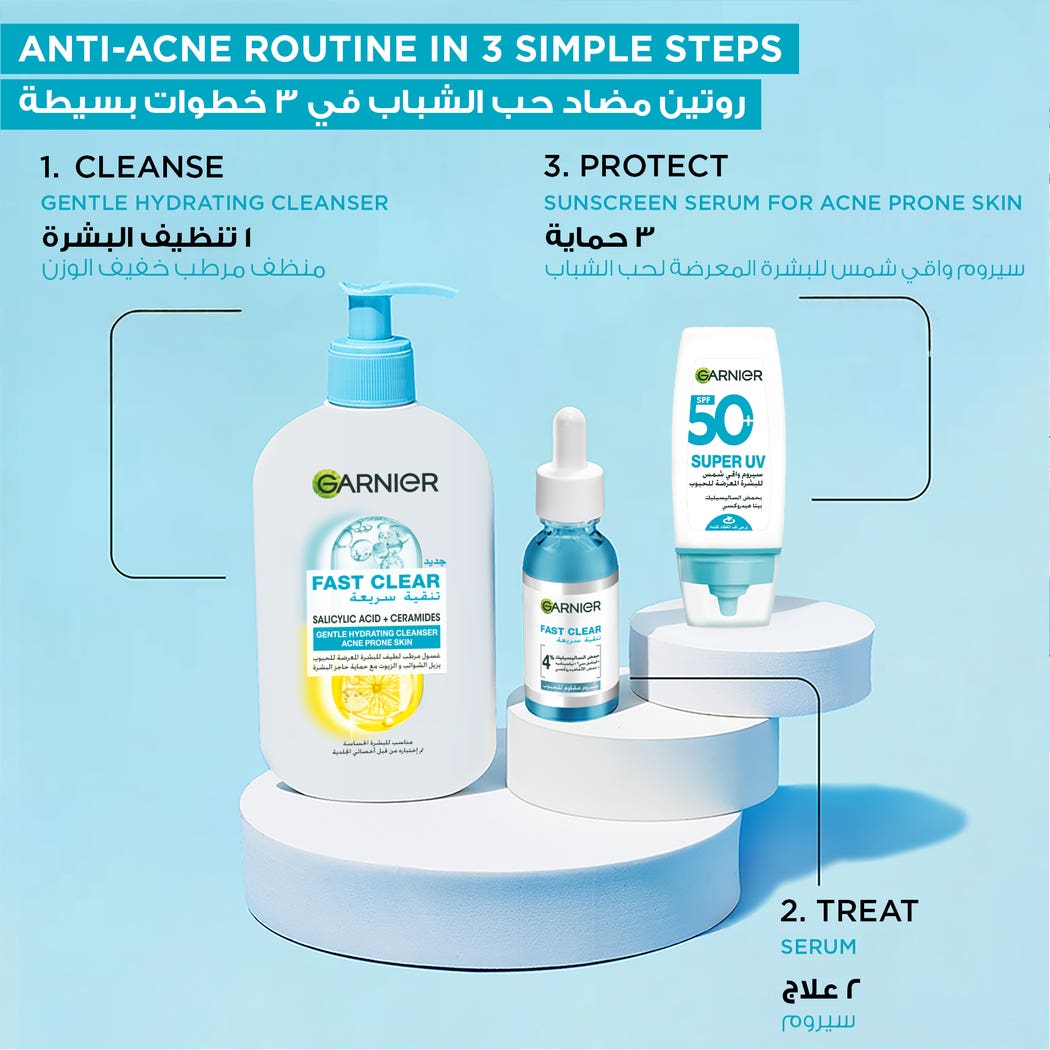 Garnier Fast Clear Gentle Cleanser 250ml gamme collection nettoyant visage doux anti-imperfections peau sensible soins quotidiens -novaparapharmacie