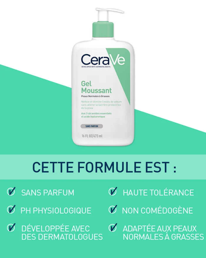 CeraVe Gel Moussant Nettoyant bénéfices purification équilibre peaux normales grasses céramides peau nette fraîche matifiée - novaparapharmacie
