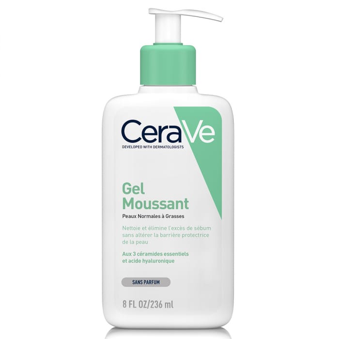 CeraVe Gel Moussant Nettoyant 236ml flacon pompe blanc vert purification équilibre peaux normales grasses céramides visage - novaparapharmacie