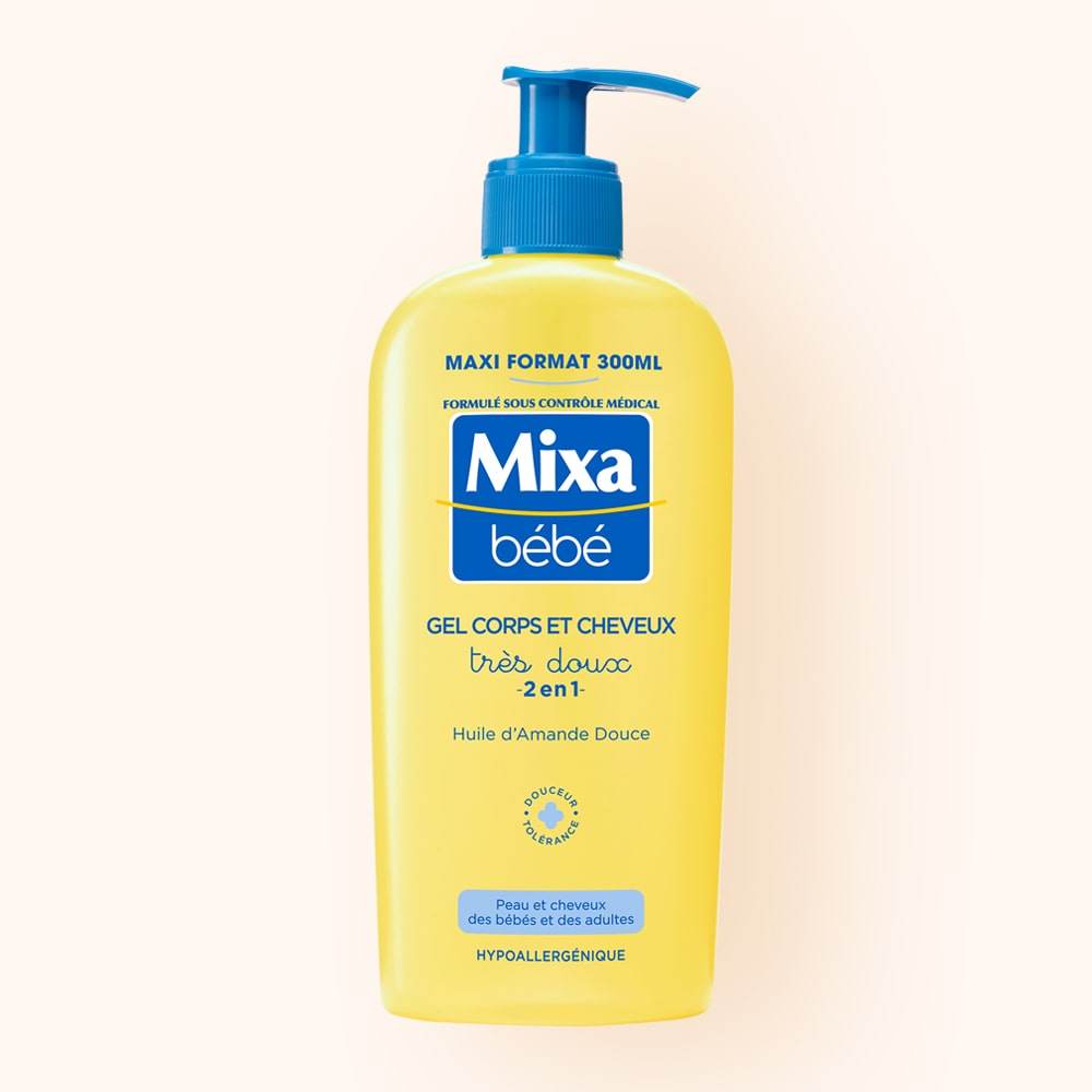 MIXA Bébé Gel Corps & Cheveux Très Doux 2en1 300ml Gel Lavant Hypoallergénique Peau Sensible Nouveau-né Formule Douce - Nova Parapharmacie
