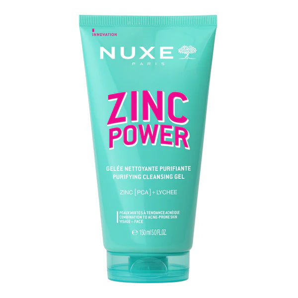 NUXE Zinc Power Gelée Nettoyante Purifiante 150ml gel nettoyant visage peaux grasses zinc power purifiante matifiante texture gelée fraîcheur - novaparapharmacie