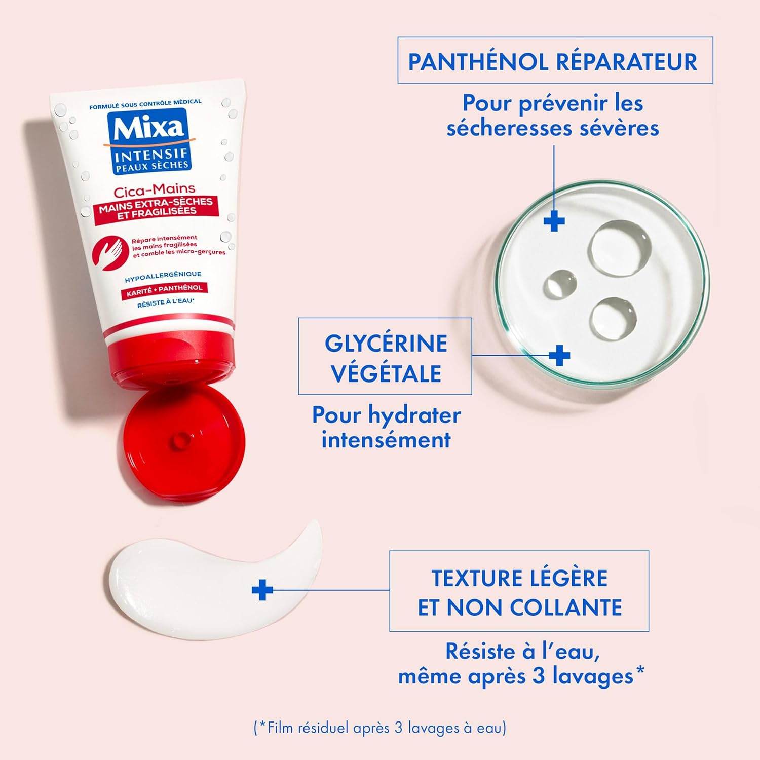 MIXA Crème Mains Réparatrice Cica-Mains 50ml Soin Mains Abîmées Gercées Centella Asiatica Cicatrisation Hydratation Réparation - Nova Parapharmacie
