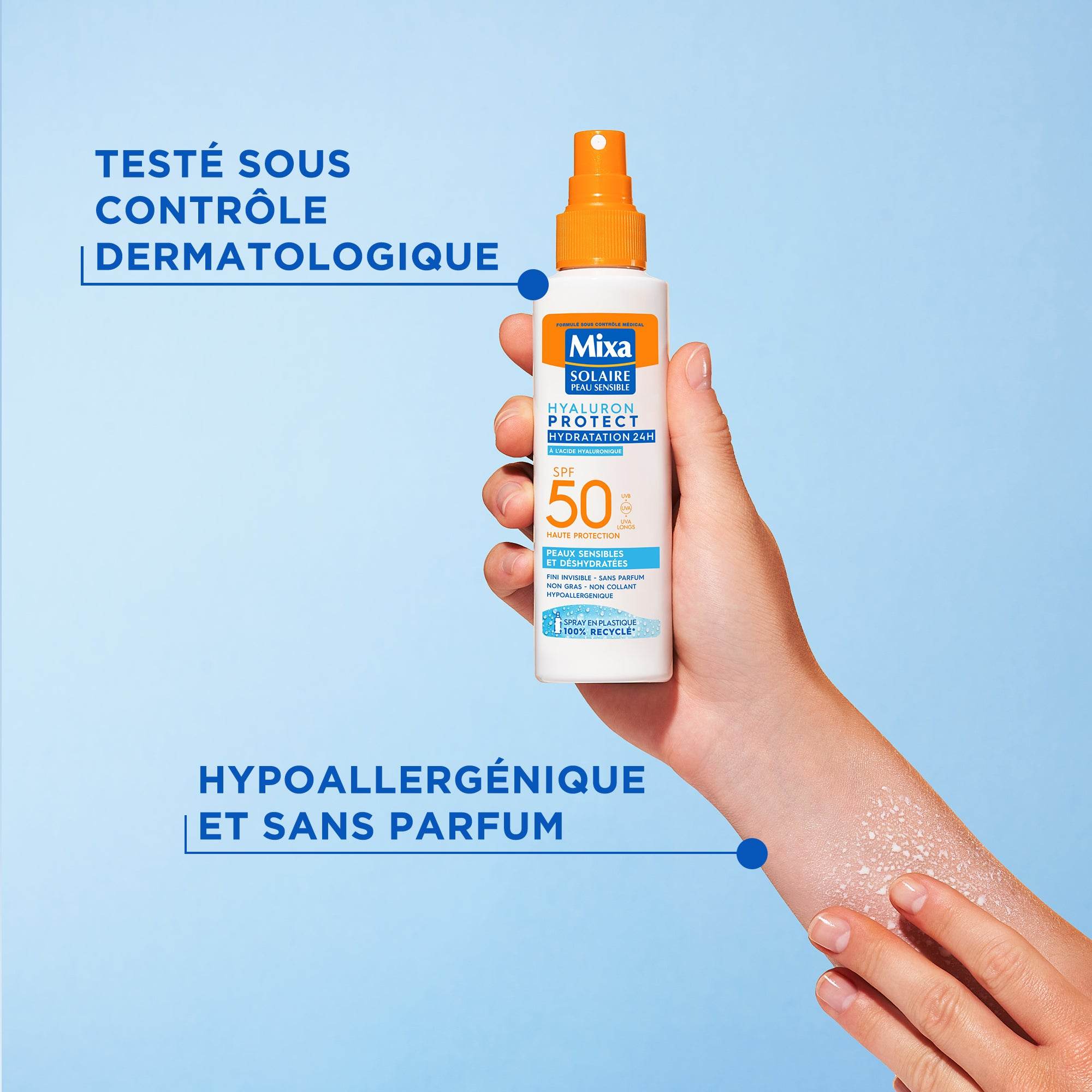 MIXA Solaire Spray Hyaluron Protect SPF50+ 150ml Protection Solaire Anti-Âge Acide Hyaluronique Hydratation Intense - Nova Parapharmacie