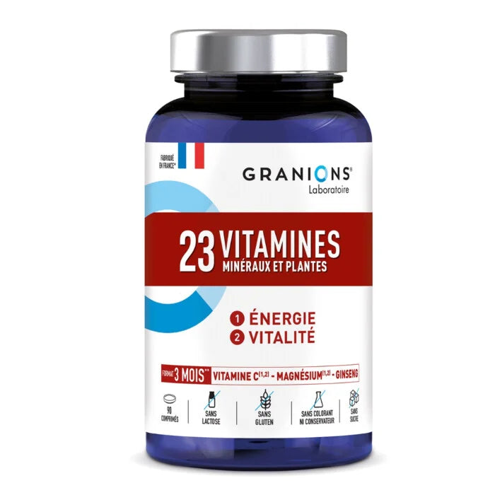Granions 23 Vitamines Minéraux Plantes 90 Comprimés multivitamines énergie immunité 12 vitamines 8 minéraux 3 plantes boost vitalité - novaparapharmacie