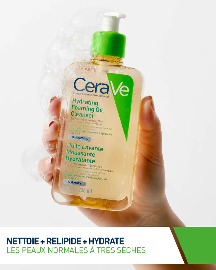 CERAVE Huile Lavante Moussante application corps hydratante nettoyage doux peaux sèches céramides douche quotidien confort - novaparapharmacie