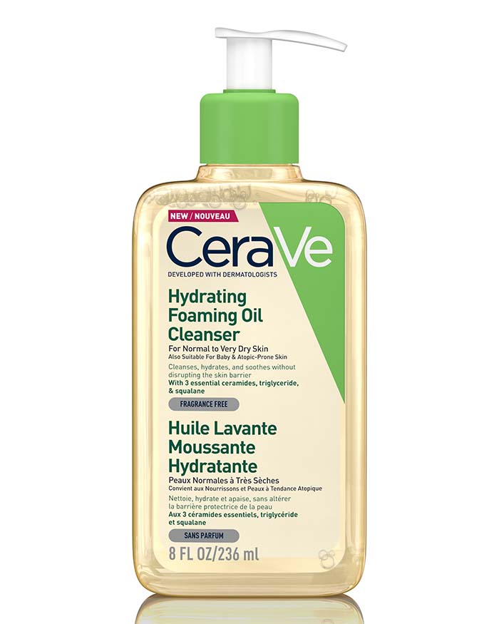 CERAVE Huile Lavante Moussante 236ml flacon pompe blanc vert hydratante nettoyage doux peaux sèches céramides visage corps - novaparapharmacie