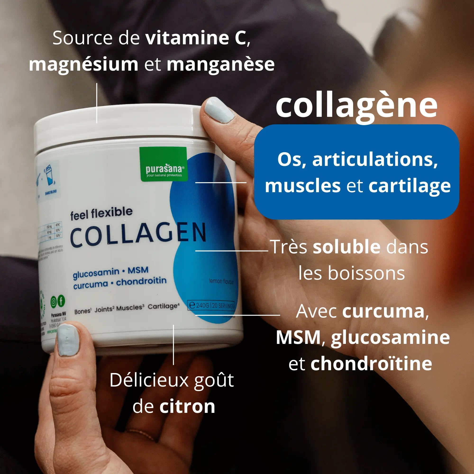 PURASANA 240g Feel Flexible Collagène complément alimentaire articulations mobilité améliorée collagène naturel glucosamine - novaparapharmacie