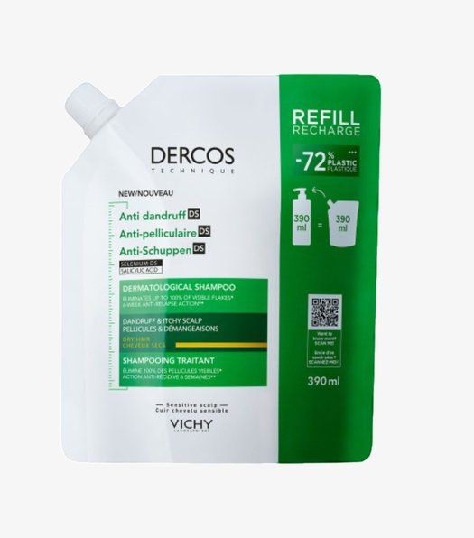 Vichy Dercos Eco-Recharge Shampoing Anti-Pelliculaire 500ml Cheveux Secs Éco-Responsable Durable - novaparapharmacie
