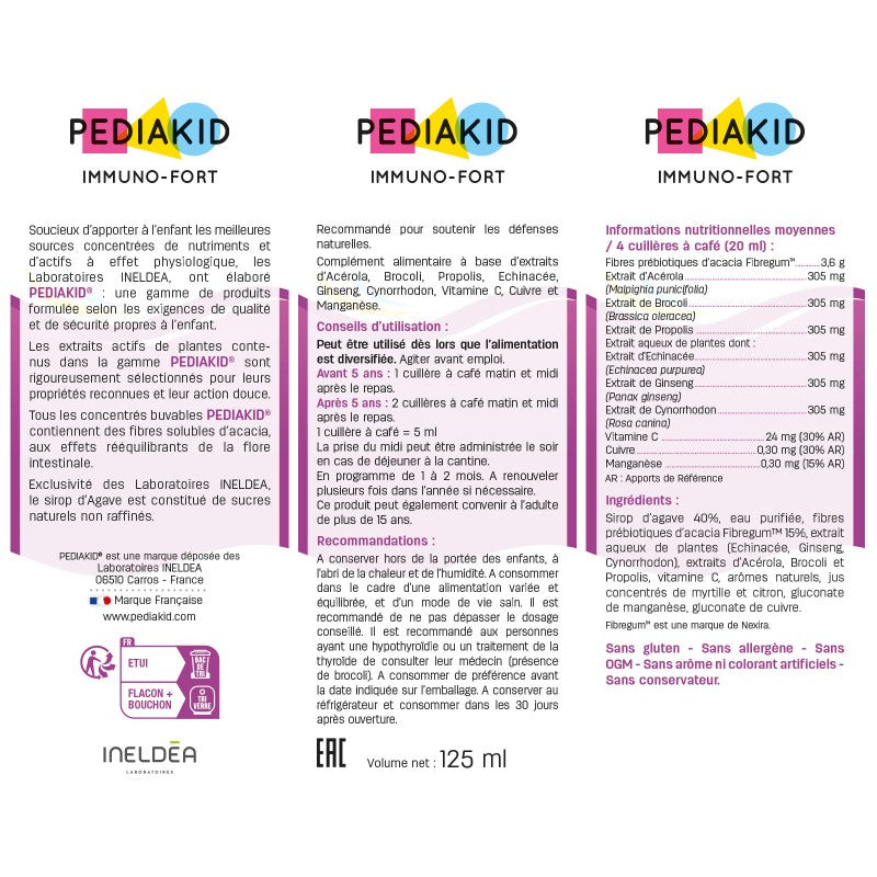 PEDIAKID Sirop Immuno-Fort 125ml complément alimentaire enfant défenses renforcées protection optimale échinacée propolis vitamine C - novaparapharmacie