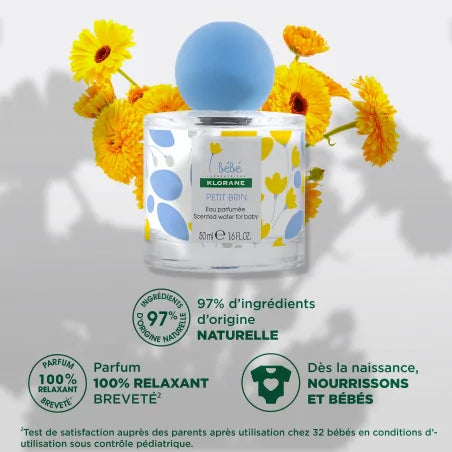 KLORANE Bébé Petit Brin Eau Parfumée 50ml flacon blanc bleu parfum délicat bébé nourrisson fraîcheur douceur - novaparapharmacie