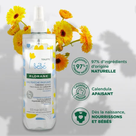 KLORANE Bébé vue eau fraîche parfumée calendula parfum délicat bébé nourrisson douceur fraîcheur hypoallergénique - novaparapharmacie
