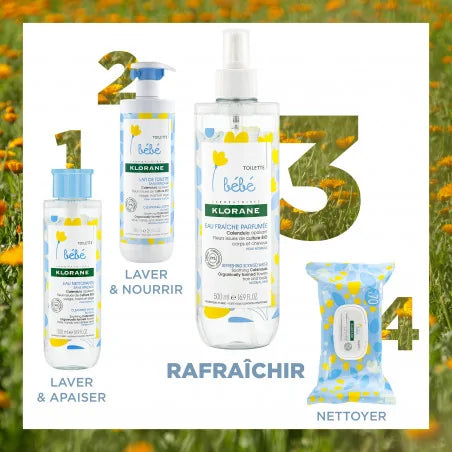  KLORANE Bébé packaging eau fraîche parfumée calendula parfum délicat bébé nourrisson douceur fraîcheur grand format - novaparapharmacie