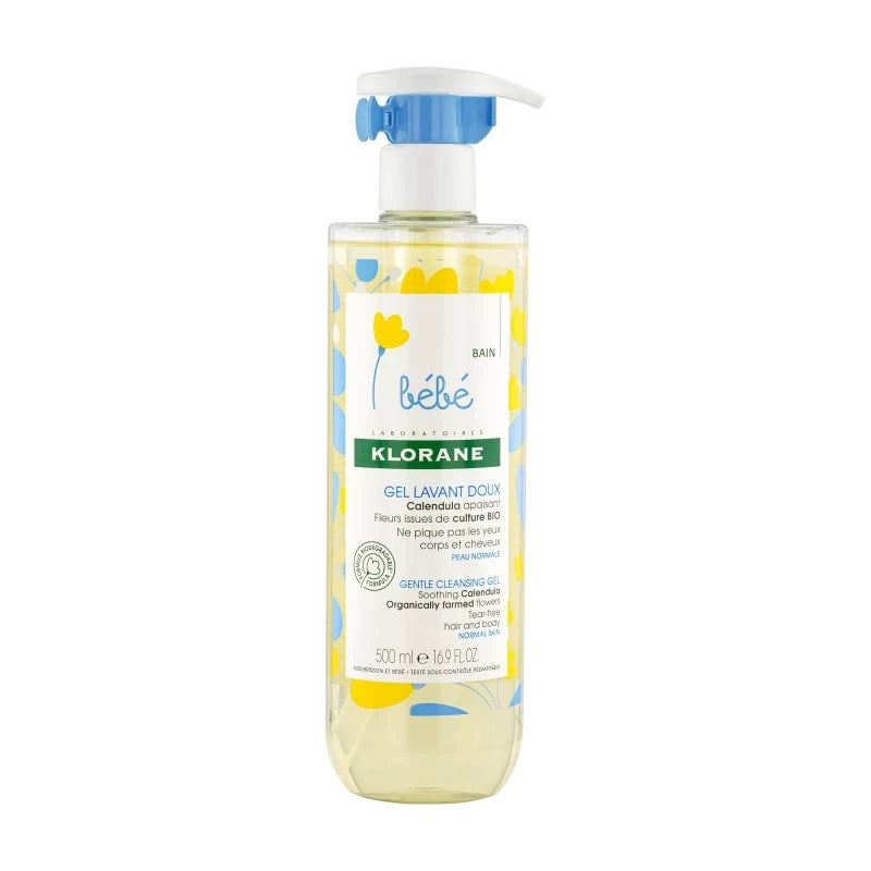 KLORANE Bébé Gel Lavant Doux Calendula flacon blanc bleu corps cheveux bébé nourrisson nettoyage douceur apaisant - novaparapharmacie