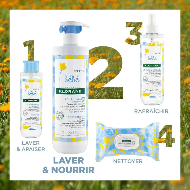  KLORANE Bébé Lait Toilette Calendula 500ml flacon blanc bleu douceur absolue naissance bébé hydratation nettoyage - novaparapharmacie