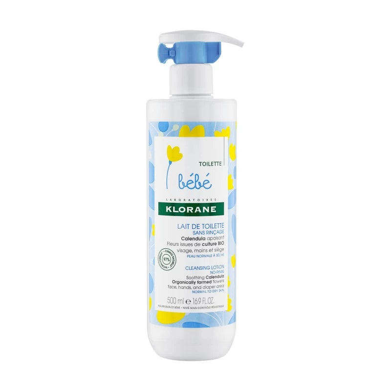  KLORANE Bébé Lait Toilette Calendula 500ml flacon blanc bleu douceur absolue naissance bébé hydratation nettoyage - novaparapharmacie