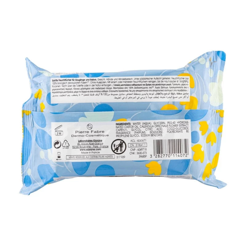 KLORANE Bébé vue lingettes nettoyantes calendula BIO bébé nettoyage douceur épaisses résistantes hypoallergénique - novaparapharmacie