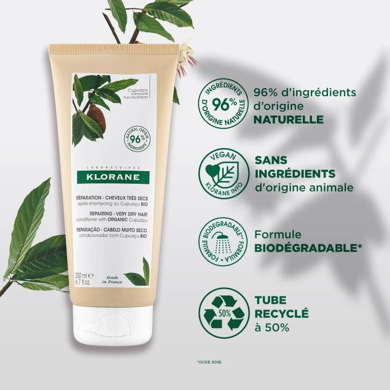 KLORANE Cupuaçu vue après-shampooing cheveux très secs abîmés nutrition réparation démêlage bio naturel végétal - novaparapharmacie