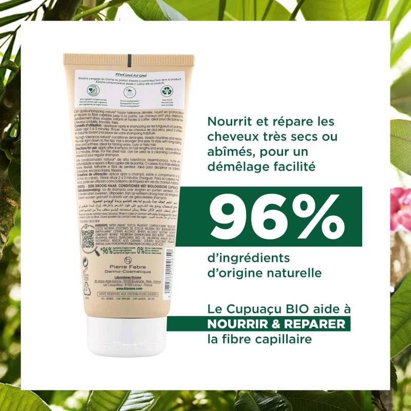  KLORANE Après-Shampooing Cupuaçu 200ml tube blanc beige cheveux très secs abîmés nutrition réparation démêlage - novaparapharmacie