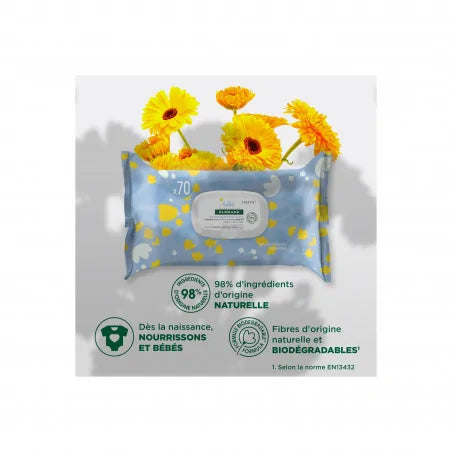 KLORANE Bébé Lingettes Nettoyantes Douces 70 Pièces - Calendula BIO + Cadeau