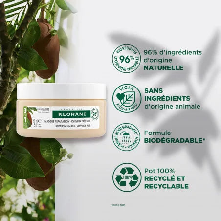 KLORANE Cupuaçu bénéfices masque 3 en 1 cheveux très secs abîmés nutrition réparation hydratation brillance douceur - novaparapharmacie